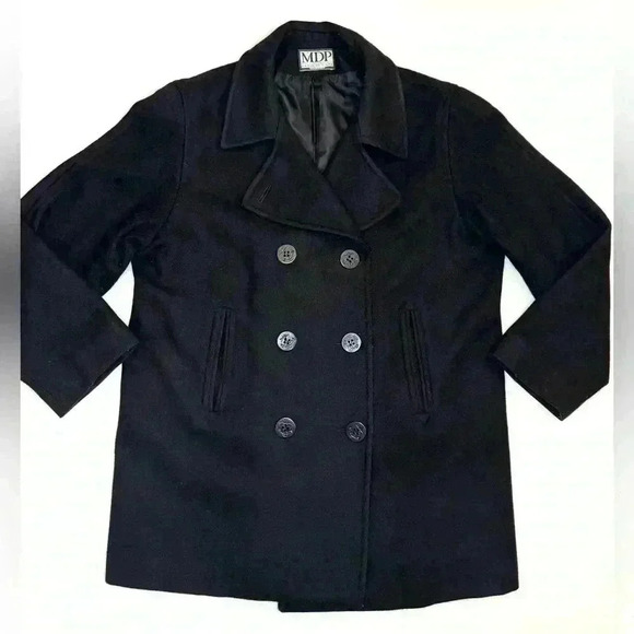 MDP Mario De Pinto Women’s Wool Blend Black Pea Coat Double Breasted Size- XL - Picture 8 of 9